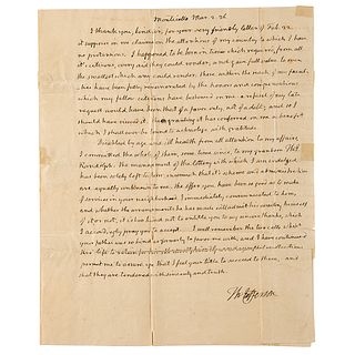 Thomas Jefferson Autograph Letter Signed with Free Frank on Monticello Lottery