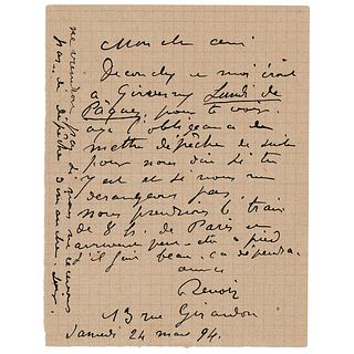 Pierre-Auguste Renoir Autograph Letter Signed to Monet