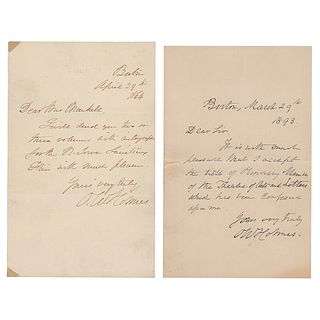 Oliver Wendell Holmes, Sr. (2) Autograph Letters Signed