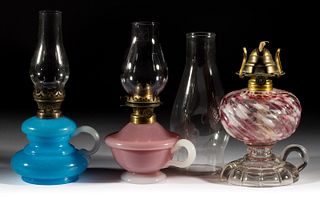 ASSORTED VICTORIAN GLASS KEROSENE FINGER LAMPS, LOT OF THREE
