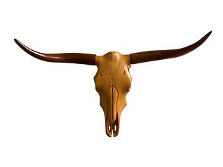 Signed J.A.W. Longhorn Wood Carved Wall Mount