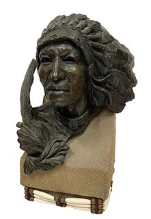 Dale Claude Lamphere Bronze Bust of Native American Warrior 