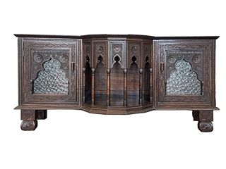 Yugoslavian Gothic Sideboard With Crackled Glass Doors 