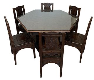 Yugoslavian Gothic Dining Table and Chairs Set