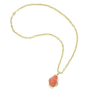 Vintage Coral and Diamond Long Necklace