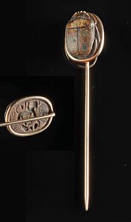 Gold Tie Pin w/ Egyptian Scarab, Thutmose III Cartouche