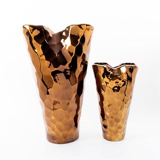 Pair of Global Views Abstract Gilded Vases