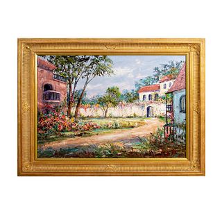 Ardyth Haecker (American, 1924-2012) Impressionist Oil Painting, Courtyard, Signed