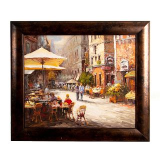 Oil Painting on Canvas, Outdoor Dining Scene
