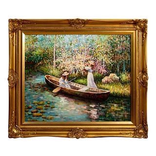 W. Hodges, Oil Painting, Two Girls in a Boat, Signed