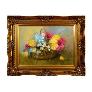 Charlotte Cain, Oil Painting, Flowers In A Basket, Signed