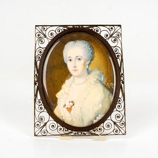 Antique Artist Signed Miniature Portrait Painting of a Royal Female