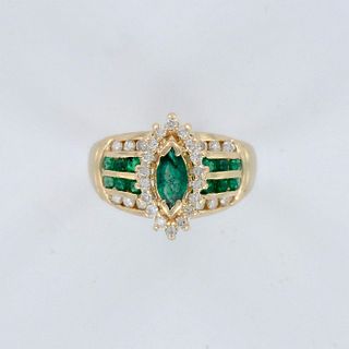 Contemporary 14K Yellow Gold, Diamond, and Emerald Ring