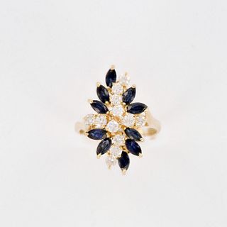 Elegant 14K Yellow Gold, Sapphire, and Diamond Cluster Ring