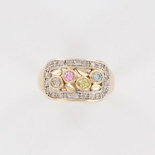 Unique Gold with Fancy Colored and Clear Diamonds Ring