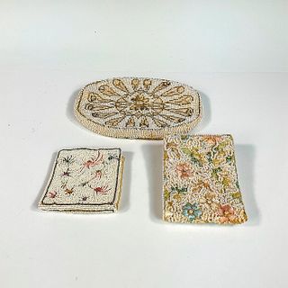 3pc Vintage White Beaded Floral Purse and Accessories
