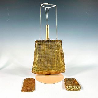 3pc Whiting and Davis Gilt Mesh Purse and Eyeglass Case