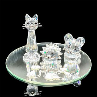 Cat, Mouse, Hedgehog with Mirror Base - Swarovski Crystal Figures