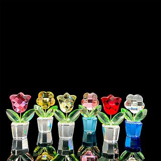 6pc Flowers Colorful Display - Swarovski Crystal Figurines