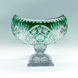 Vintage Green Cut to Clear Glass Footed Bowl