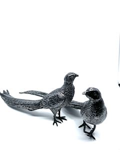 Pair of silvered metal pheasants