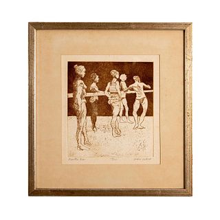 Etching in Brown Ink , Dance Practice Bar, Signed