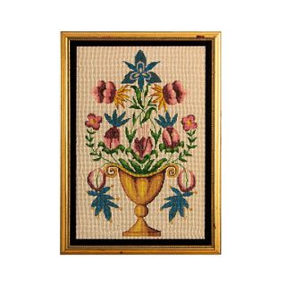 Floral Arrangement in Gold Urn, Beaded Cross-Stitching