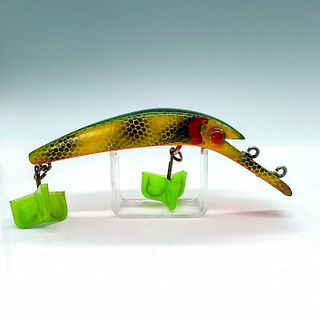 Wooden Lure Green and Yellow w/Black Scale Tack Eyes