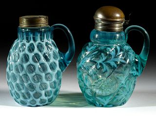 ASSORTED OPALESCENT GLASS SYRUP PITCHERS, LOT OF TWO