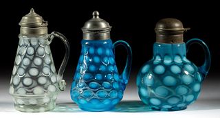 ASSORTED COINSPOT OPALESCENT GLASS SYRUP PITCHERS, LOT OF THREE