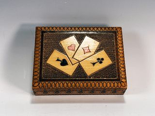 CARVED WOODEN PLAYING CARD BOX