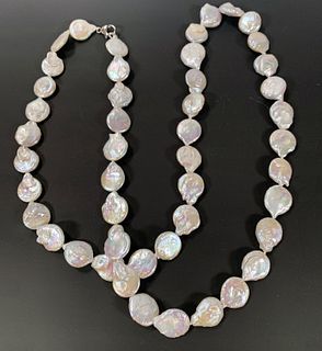 FRESHWATER PEARL BUTTON SHAPE STRAND NECKLACE