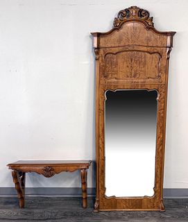 CARVED WOOD PIER MIRROR WITH SHELF
