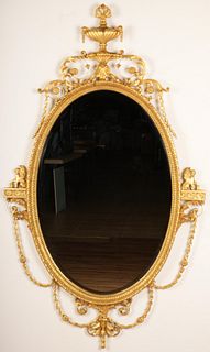 Large English Regency Style Gilt Wood Oval Mirror