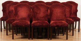 Set Of 12 Red Upholstered Dining Chairs