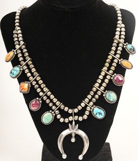 Sterling Multi-Stone Indian Squash Blossom Necklace