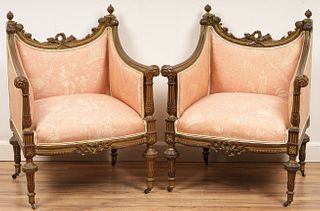 Pair Louis XVI Style Upholstered Begere's