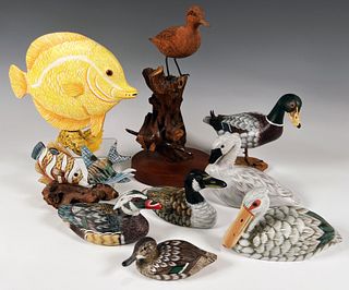 CARVED AND PAINTED FISH & WATER FOWL
