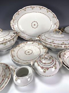 LARGE LOT OF LIMOGES PINK ROSES SERVING PIECES