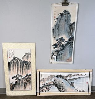 3 SCROLL MOUNTAIN LANDSCAPE PAINTINGS