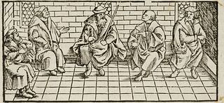 Unknown (16th), Bible illustration, scholars' dispute, Woodcut