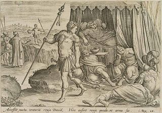 After FRANCKEN (*1544), David spares Saul from death,  1579, Copper engraving