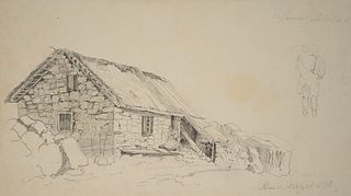 T. WEBER (1813-1875), Homestead in the Vosges, Alsace,  1837, Pencil