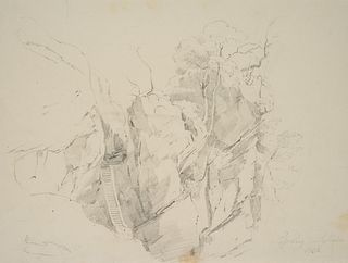 T. WEBER (1813-1875), "Pass Lueg in September", Alps,  1838, Pencil