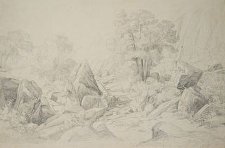 T. WEBER (1813-1875), Grundegg, Salzburg, Alpine,  1865, Pencil