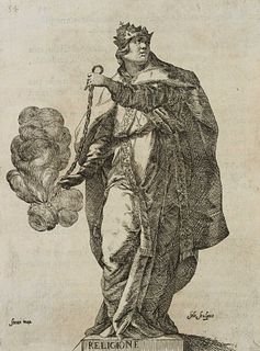 J. STORER (*1611) after SOLE (*1649), Allegory of religion,  1644, Copper engraving