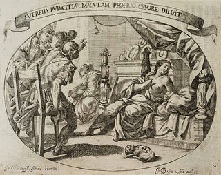 J. STORER (*1611) after SOLE (*1649), Lucretia's Death, Roman Legend,  1645, Etching