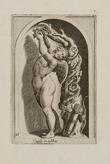 P. THOMASSIN (*1562), Statue of Cupido, Amor, around 1610, Copper engraving