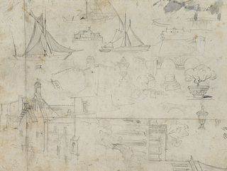T. WEBER (1813-1875), Study sheet with sailboats, Rome, Pencil