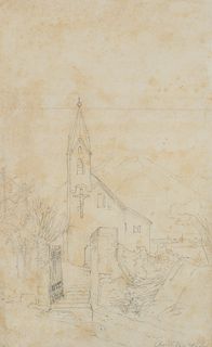 T. WEBER (1813-1875), Church in Gm&#252;nd, Austria,  1864, Pencil